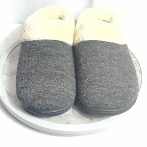 Gray Sherpa Lined Slippers Womens L US 9.5–10.5 Cozy Indoor Slip On Shoes